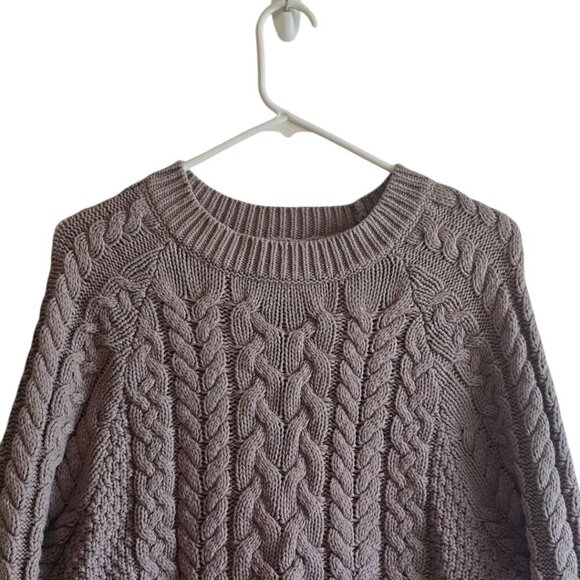 Aerie Brown Cable Knit Cotton Blend Crew Neck Sweater Sz XS - Picture 3 of 10